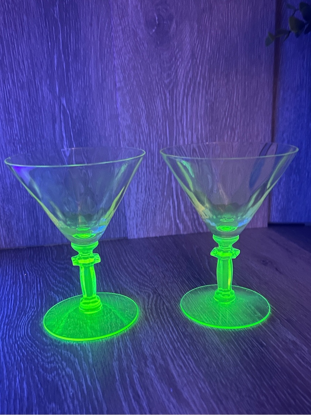 Vintage Uranium Glass Martini Coupes - Neon Green Glow Set of 2